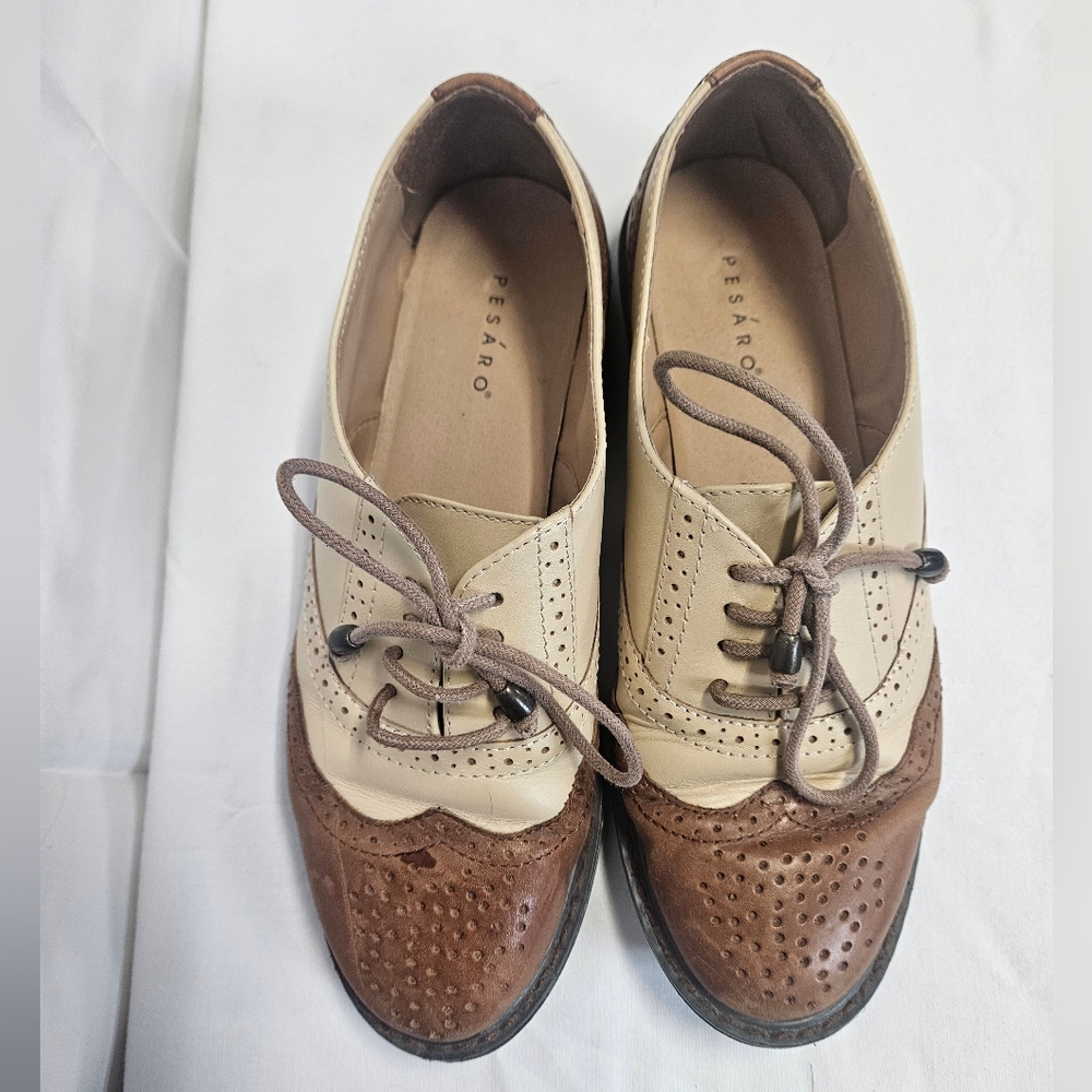 Pesaro Women's Leather Two-Tone Oxford Flats
